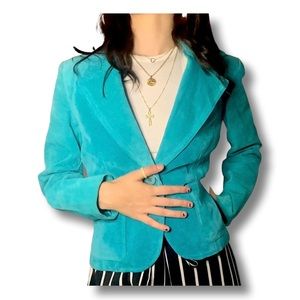 Alfani teal blue suede leather blazer